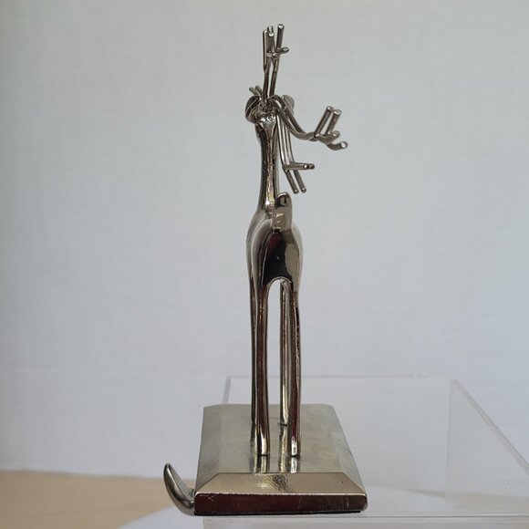 Reindeer Christmas Silver Tone Stocking Holder Hanger Mantel Decoration Set of 2 - Picture 5 of 16